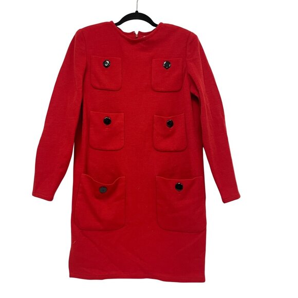 Vintage 70s Bill Blass Womens Dress Medium M Shift Red Knit Button Pockets EUC - Picture 1 of 7